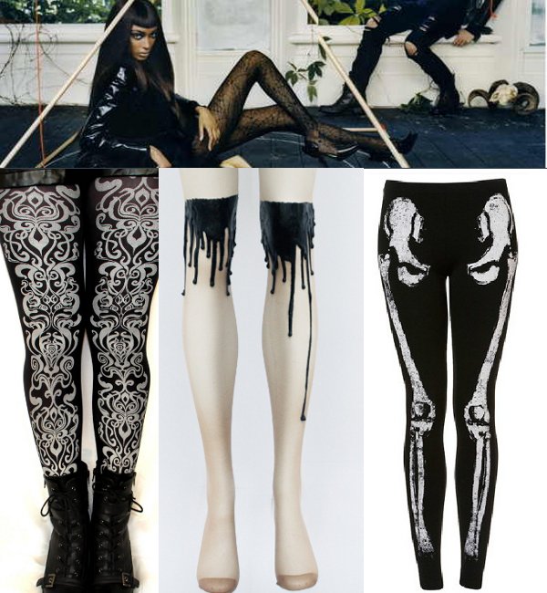 Black Goth tights, jourdan dunn