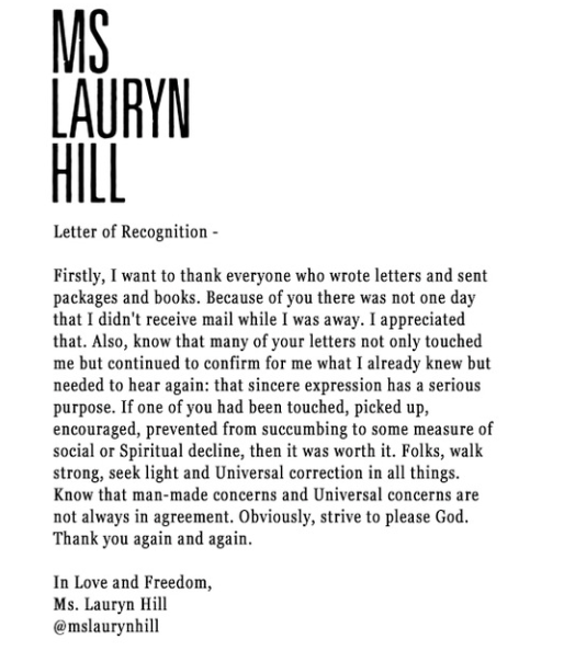 Lauryn Hill Open Letter